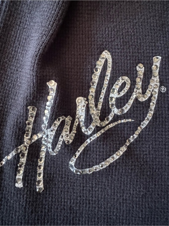 Hurley Tops - bling rhinestone Harley Davidson Black waffle pullover hoodie women’s